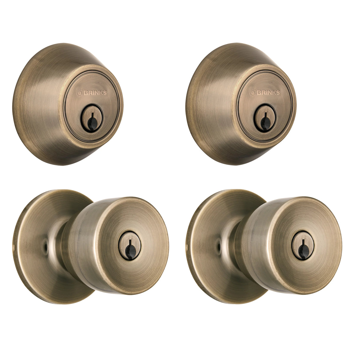 Antique Brass Keyed Entry Doorknob and Deadbolt Combo Twin Pack U961396