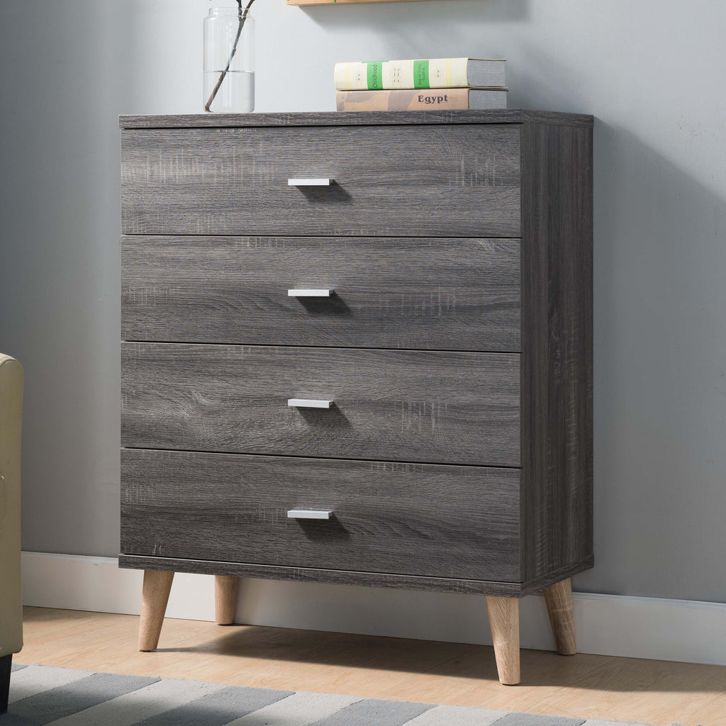 Distressed Grey 4-Drawer Chest with Bar Pulls O17865