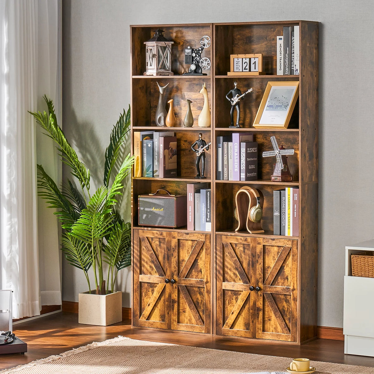 6 Shelf 71in Tall Bookcase with Doors A9340