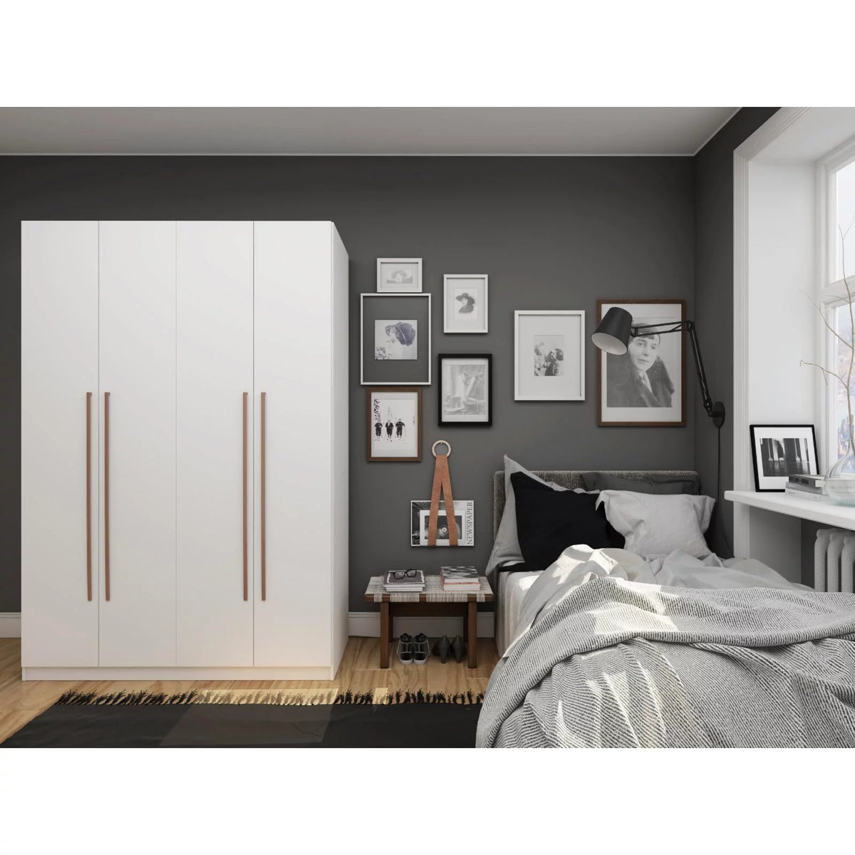 White Wood Wardrobe Armoire Closet W261953