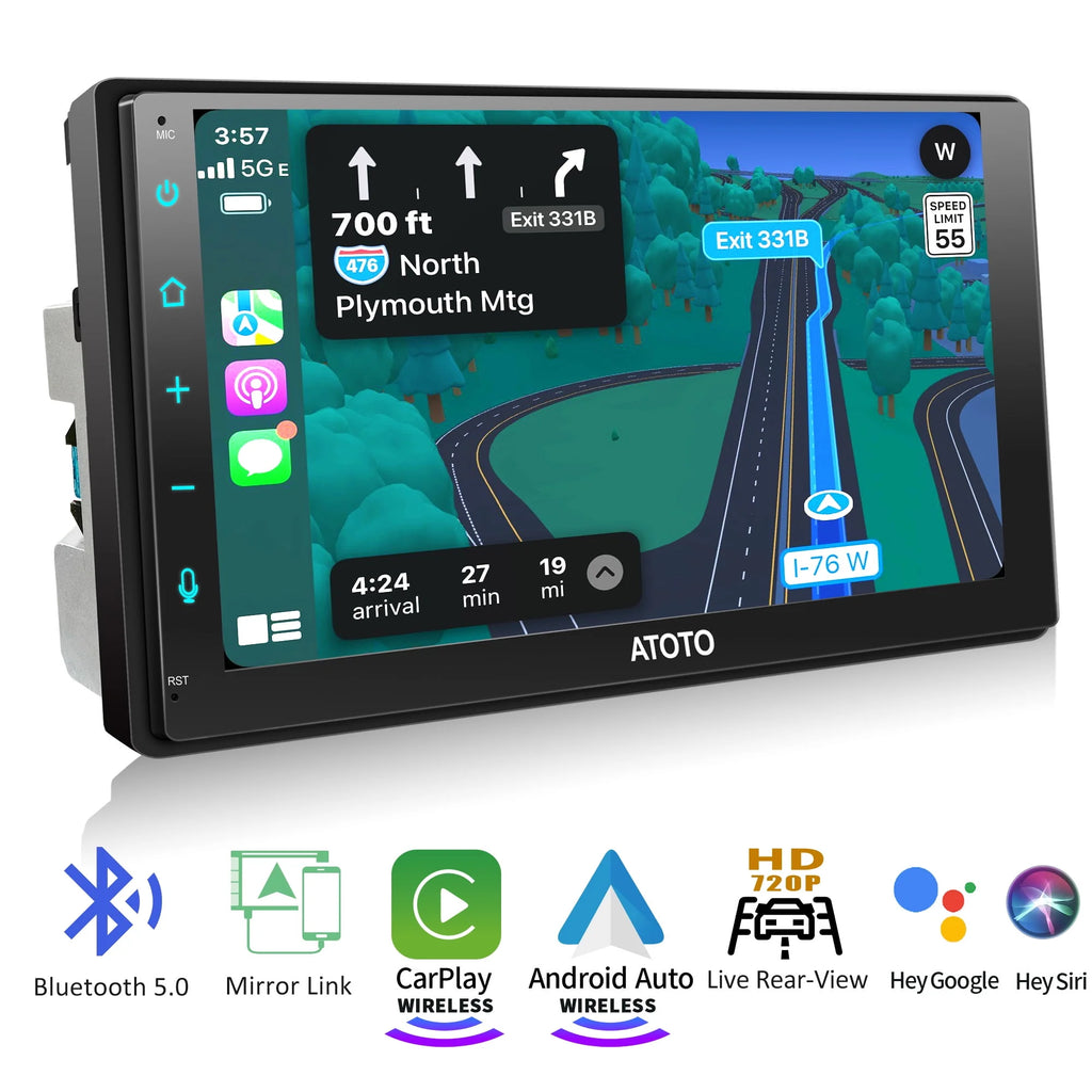 Double Din Car Stereo 7inch TouchScreen Wireless Apple Carplay Android Auto Bluetooth G5769