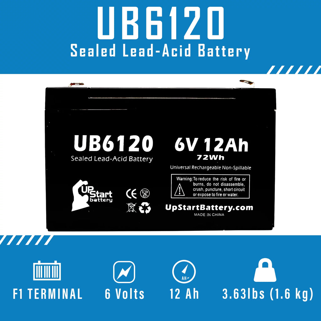 2x Pack 6V 12Ah Sealed Lead Acid Battery with F1 to F2 Terminal Adapters Z9701