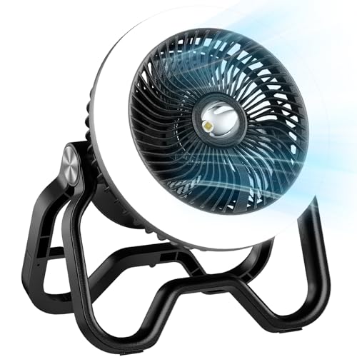 Portable Rechargeable Camping Fan with LED Lantern H46444