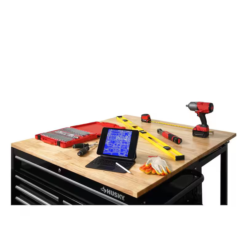 Black Mobile Workbench Cabinet with Extension Table U2166