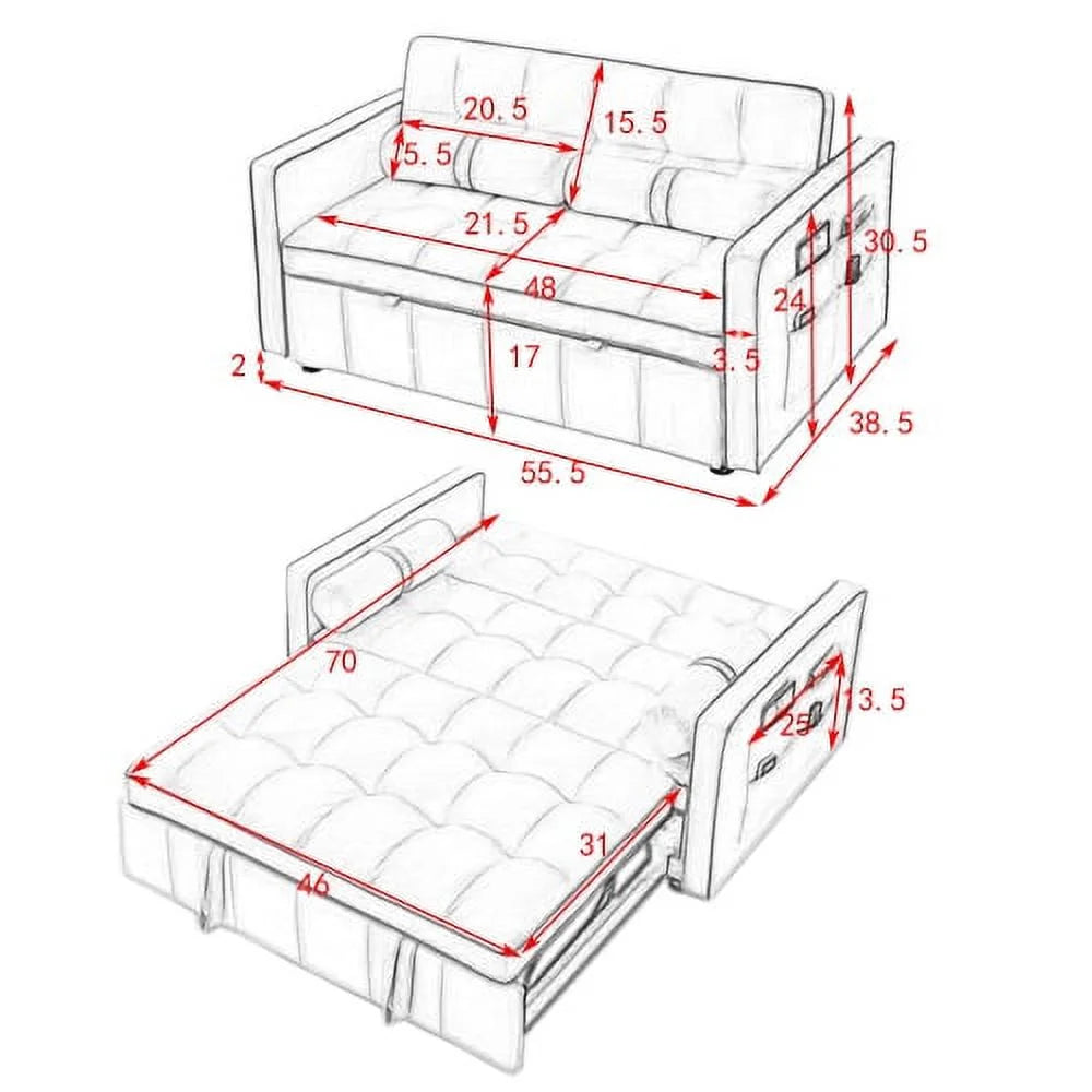 55.5" Pull Out Sleep Sofa Bed 2 Seater Sofa Couch E7118