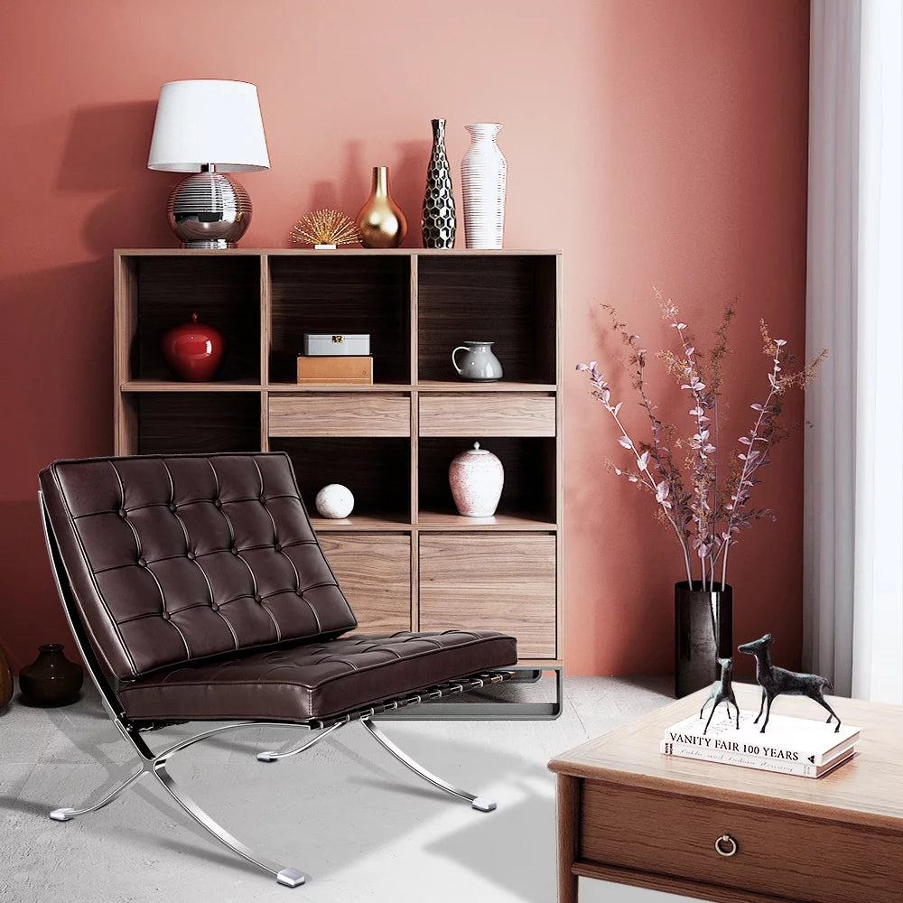 Leather Lounge Chair with Stainless Steel Frame M6973