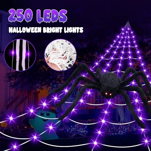 250 LED 16.4Ft Spider Web Lights with 59 Inch Giant Spider Y6068