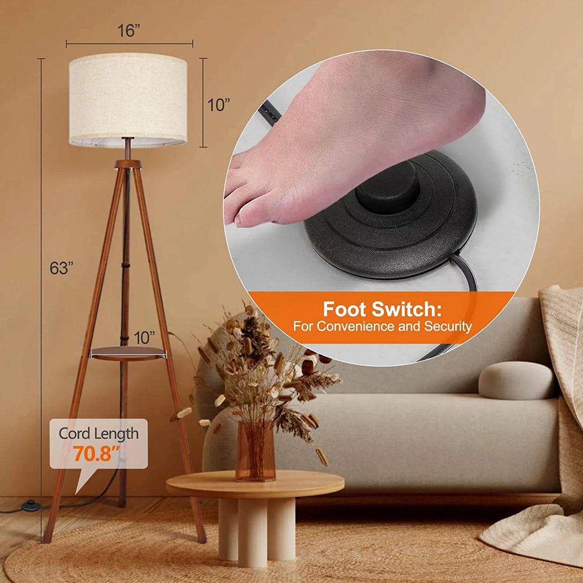 63" Tripod Floor Lamp with Shelves P606