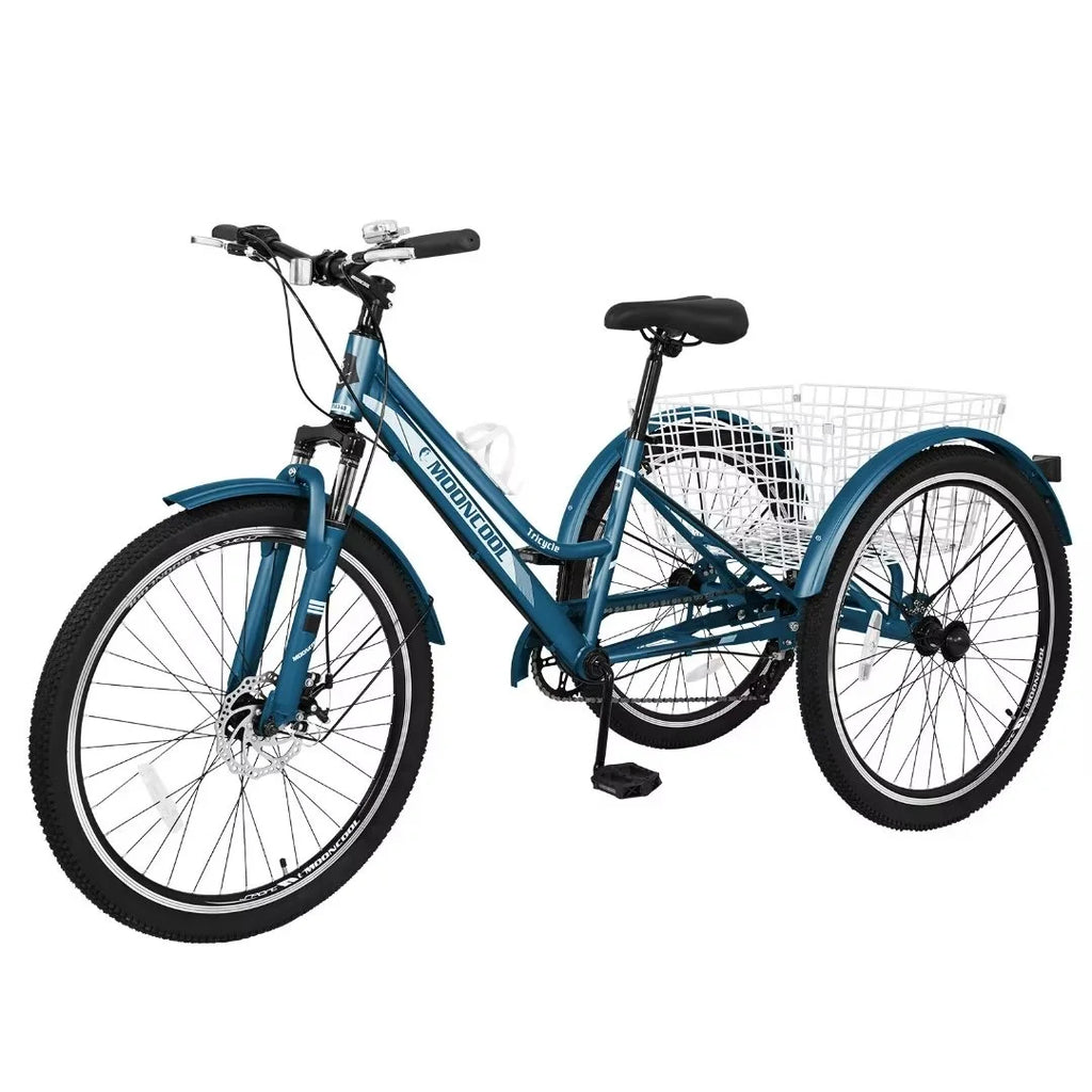 Adult Mountain Tricycle 27.5 Tire Three Wheel Cruiser Bike with Shopping Basket R958308