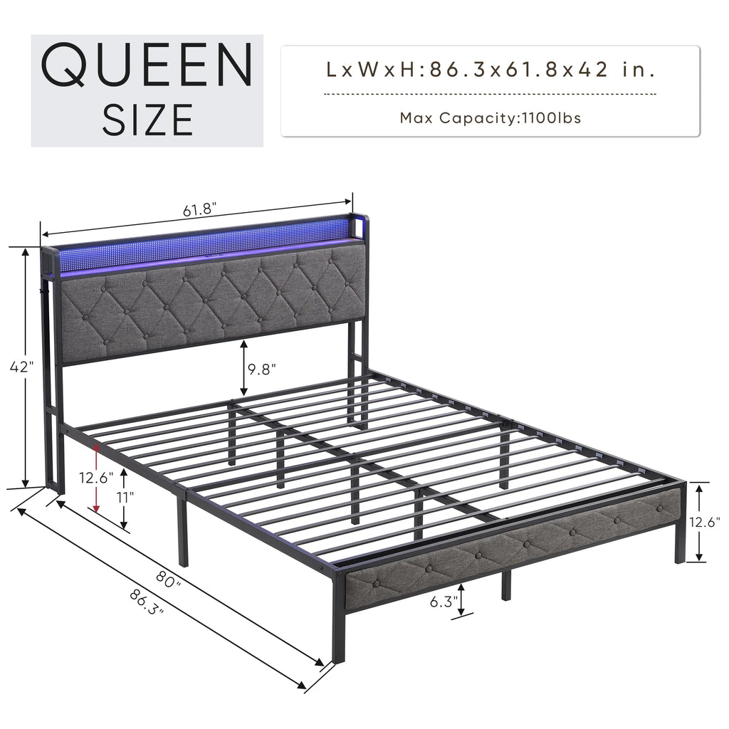 Full Size Upholstered Platform Bed with Storage Headboard F436331