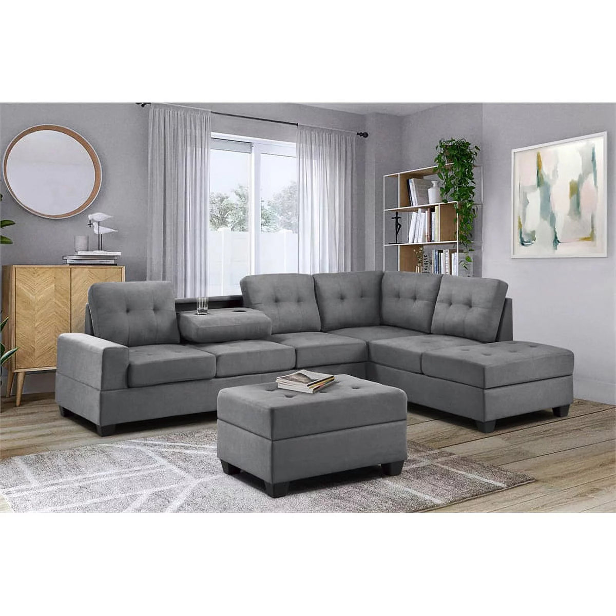 Dark Gray Microfiber Sectional Sofa U198684