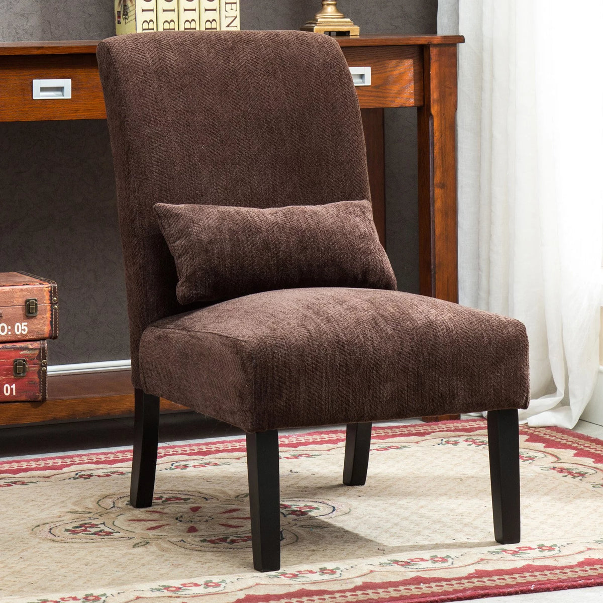 Fabric Armless Accent Chair with Kidney Pillow X4502