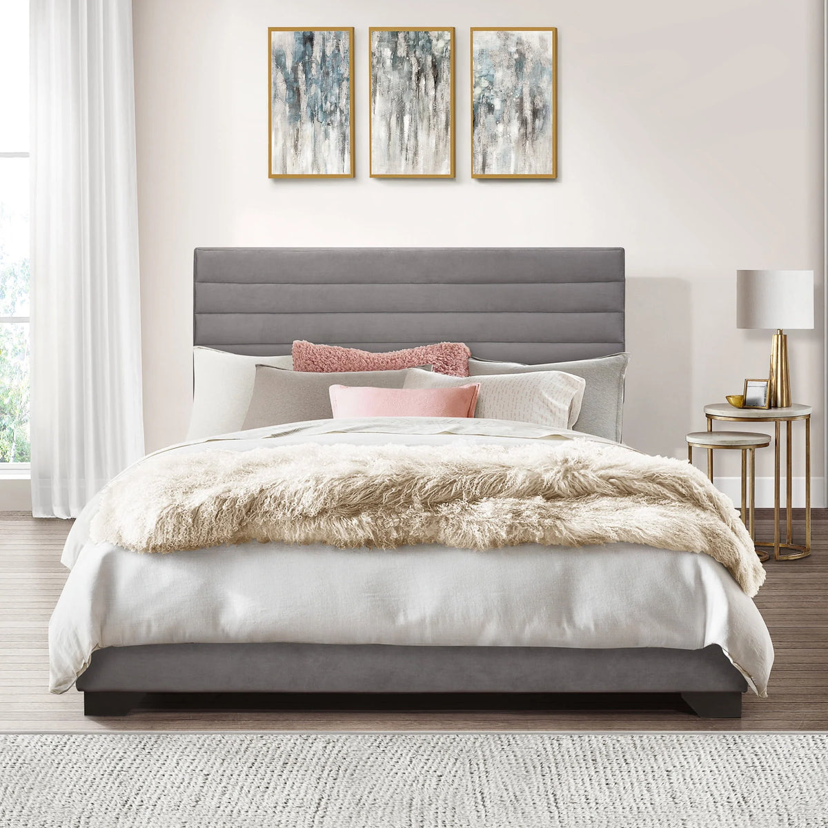 Queen Tufted Upholstered Platform Bed O160