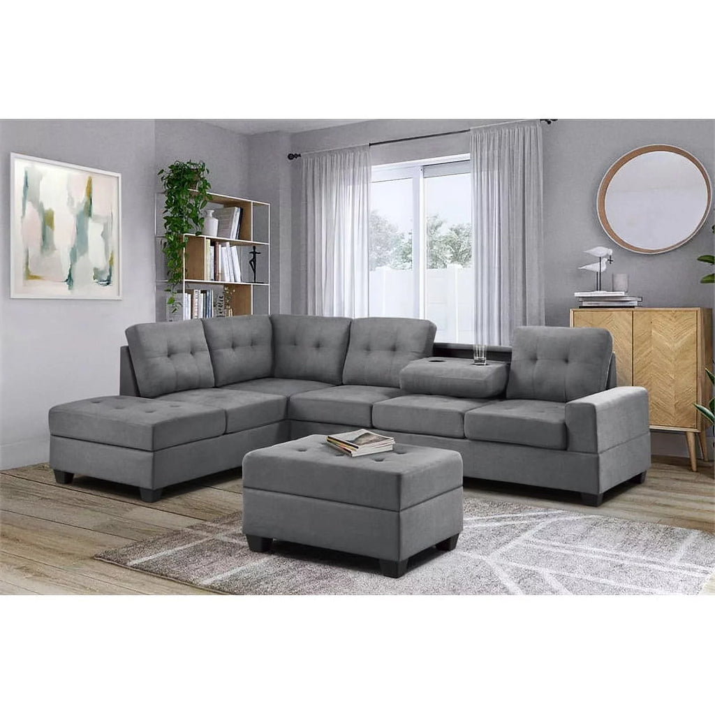 Dark Gray Microfiber Sectional Sofa U198684
