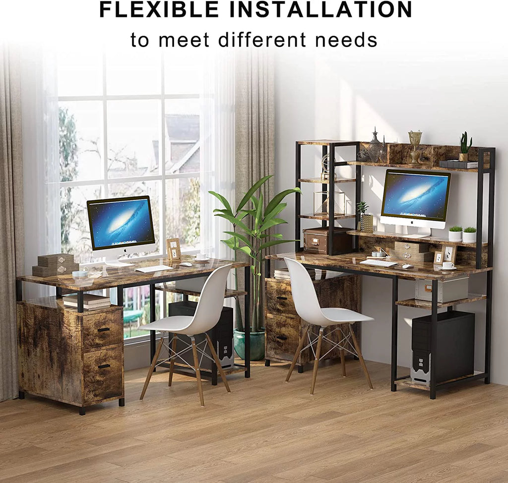 55" Computer Desk with Hutch and Storage Shelf F74186