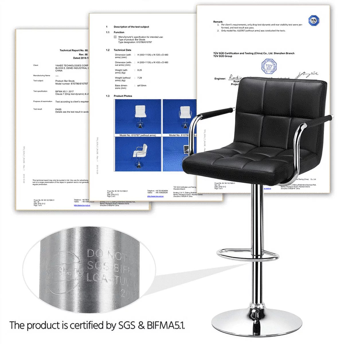 Black Adjustable Swivel Bar Stool Set of 2 L914