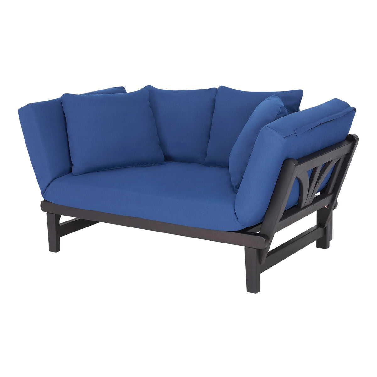 Convertible Wood Outdoor Sofa Blue Cushions F52018