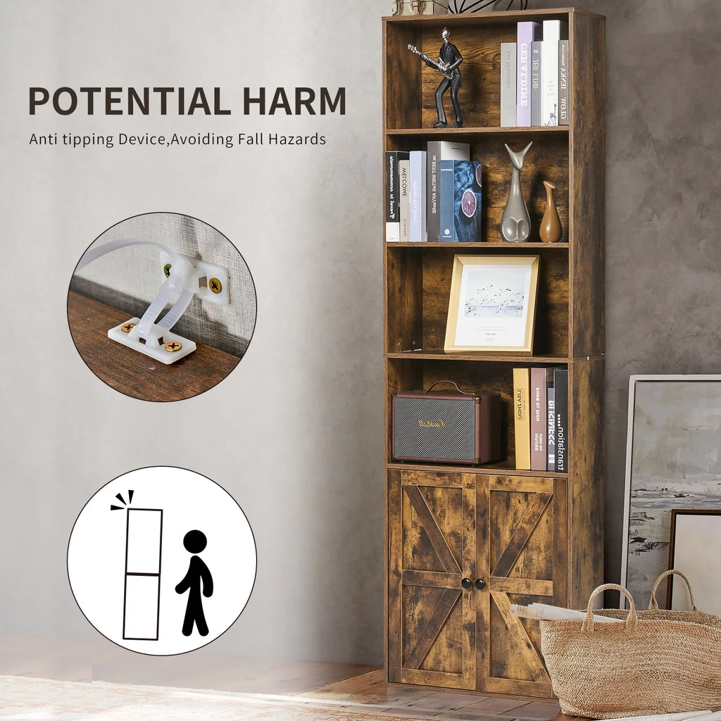 6 Shelf 71in Tall Bookcase with Doors A9340