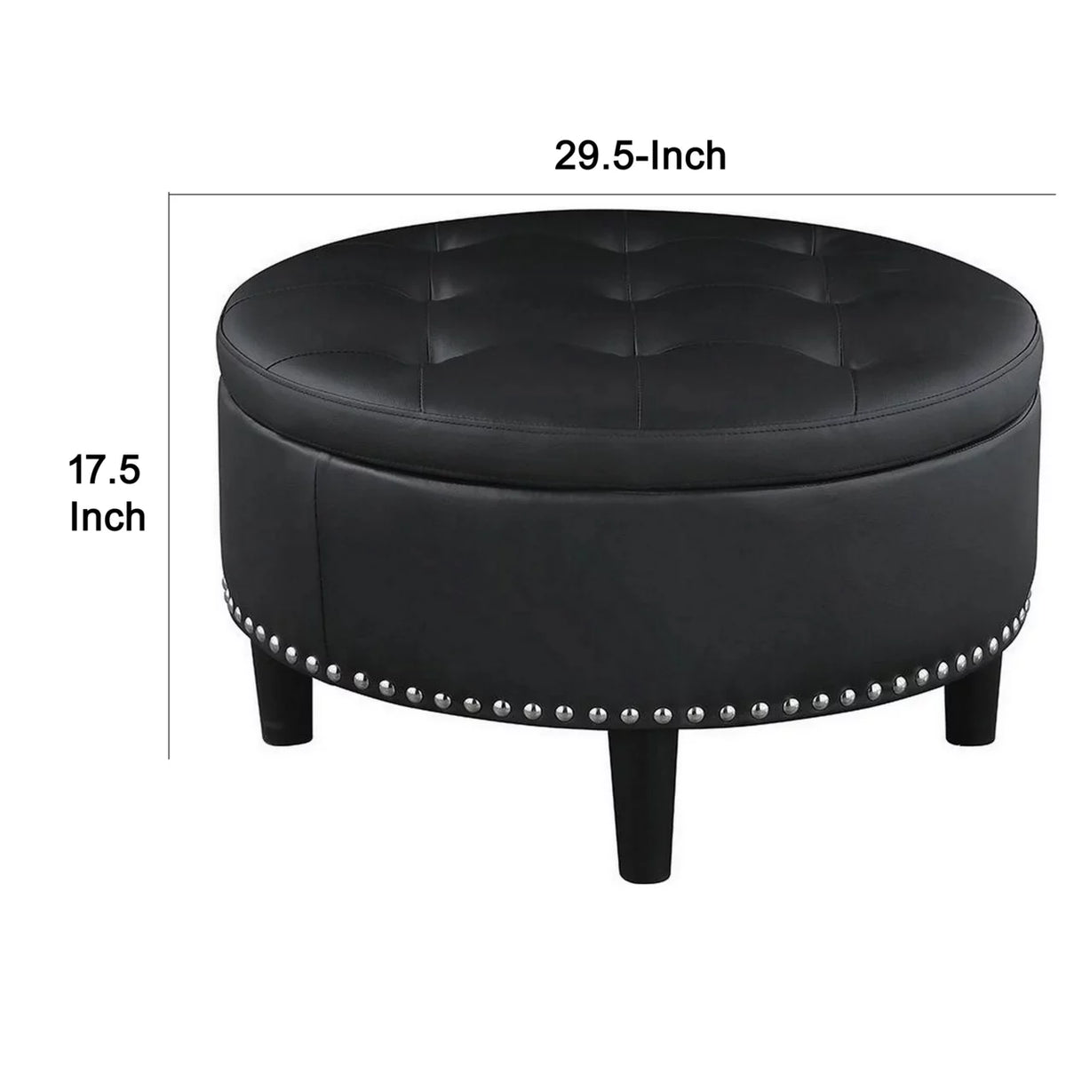 30 Inch Round Black Faux Leather Storage Ottoman C9892