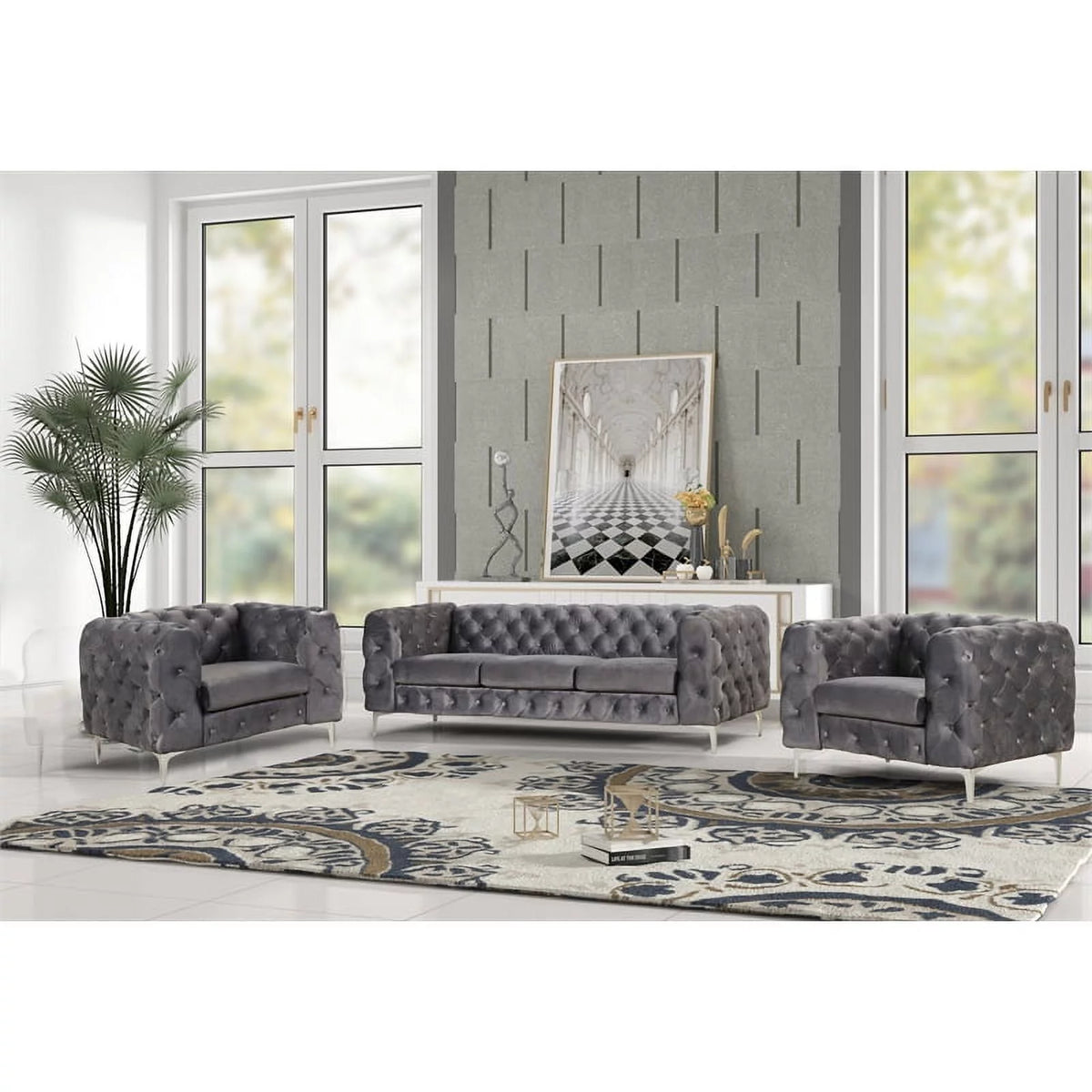 Velvet Sofa and Two Chairs Set M707967