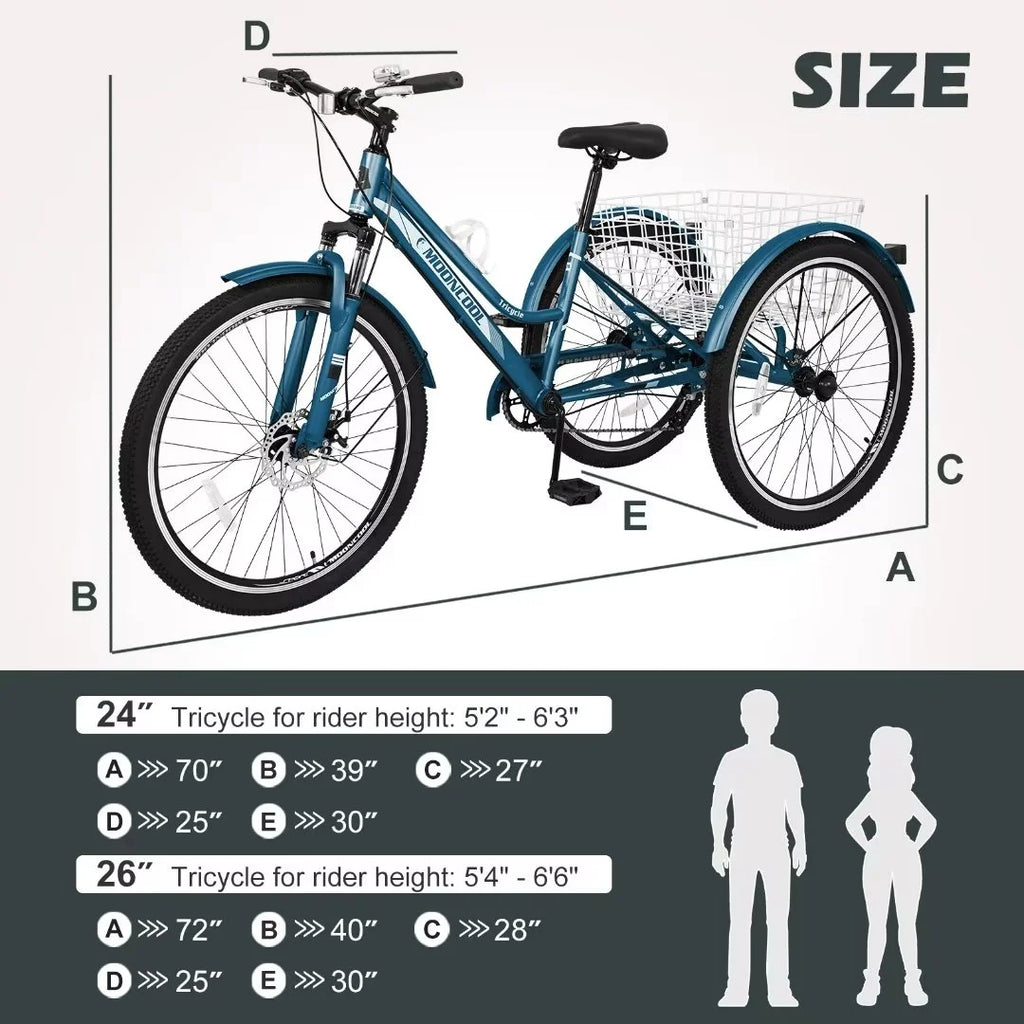 Adult Mountain Tricycle 27.5 Tire Three Wheel Cruiser Bike with Shopping Basket R958308
