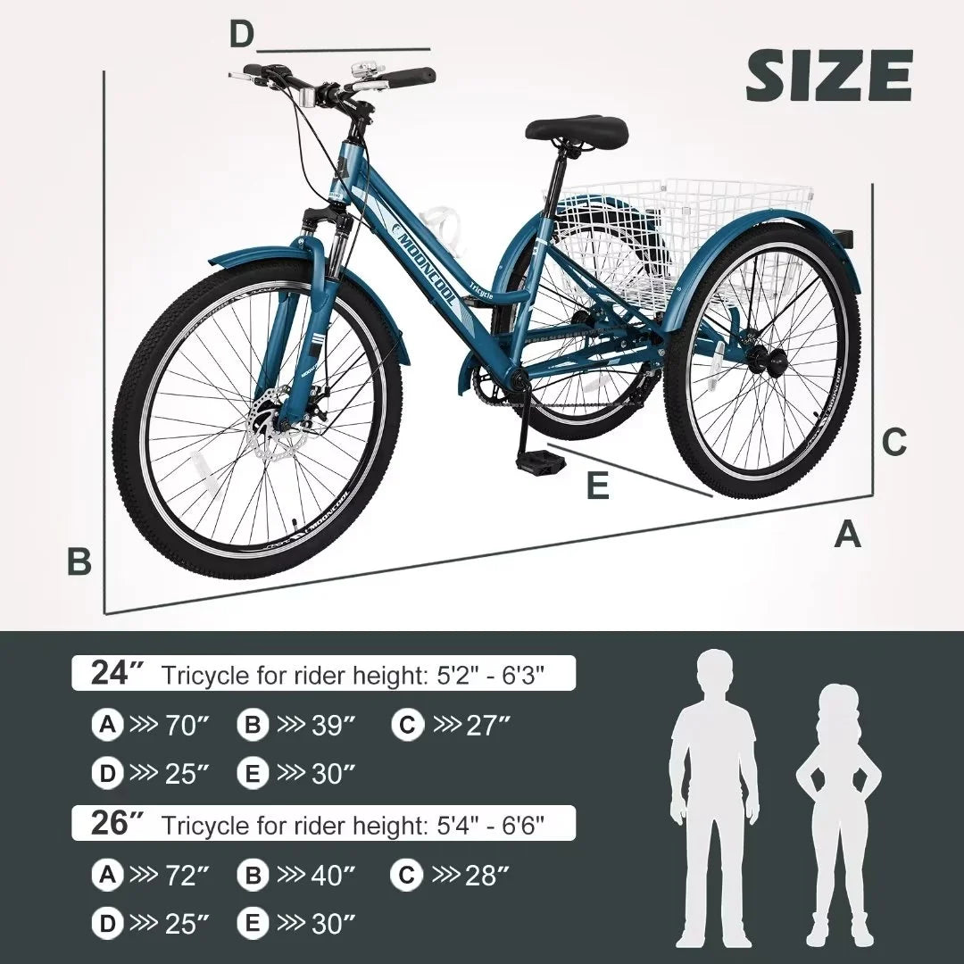 Adult Mountain Tricycle 27.5 Tire Three Wheel Cruiser Bike with Shopping Basket R958308