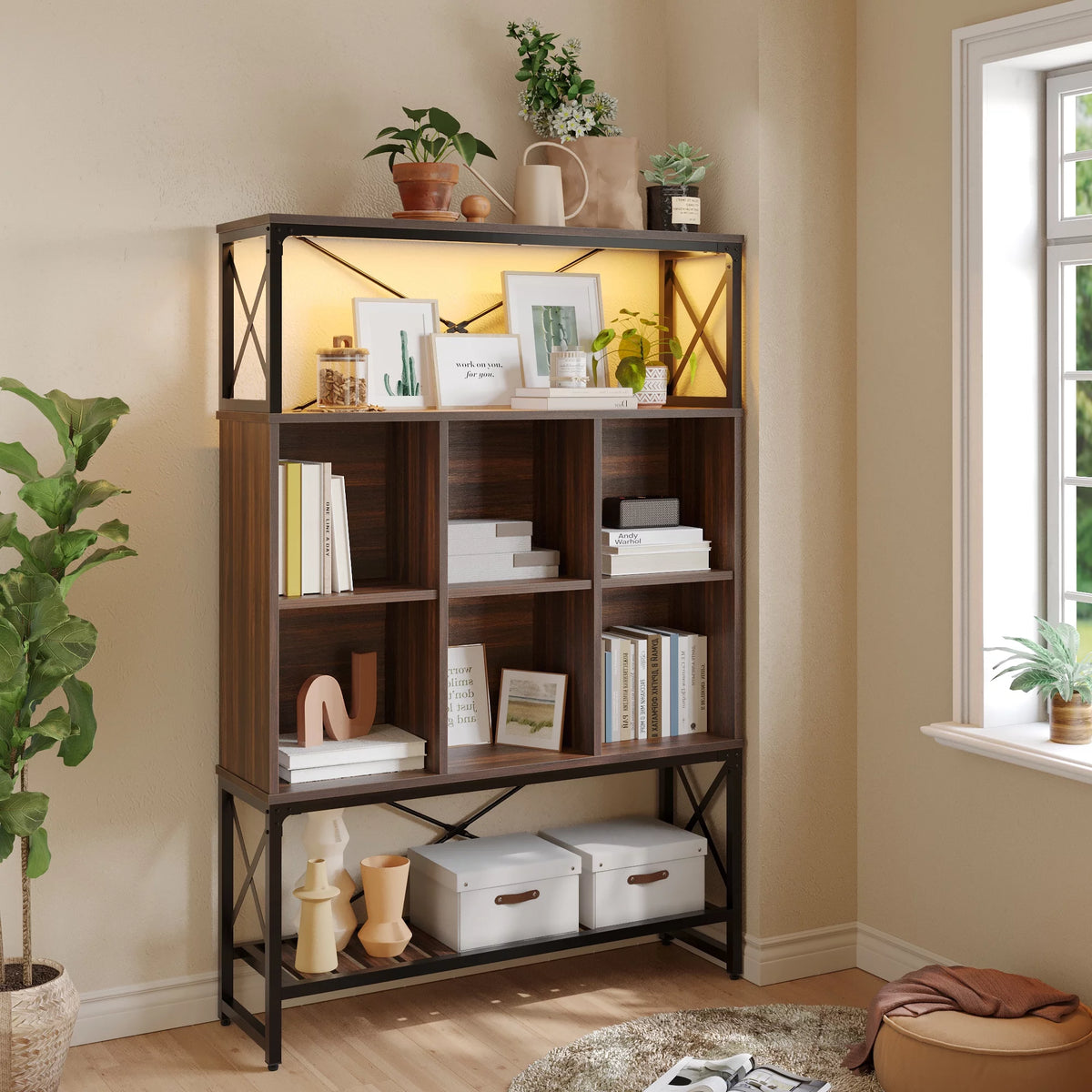 5-Shelf Bookcase with LED Light O656090