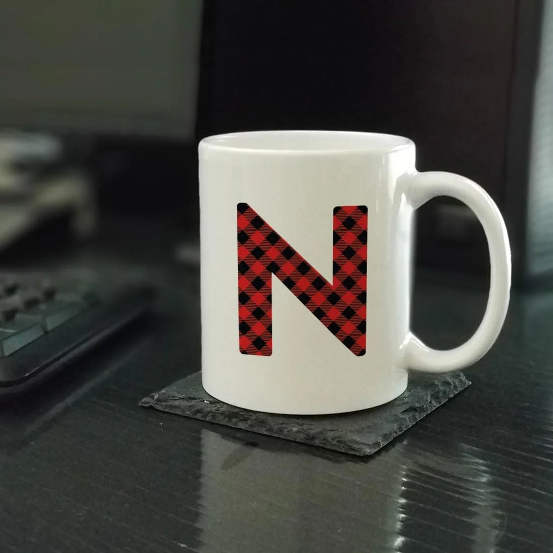 Hot Chocolate Coffee Mug Gift, Red Plaid Initial Letter, 1-Pack, Includes Gift Box U4080