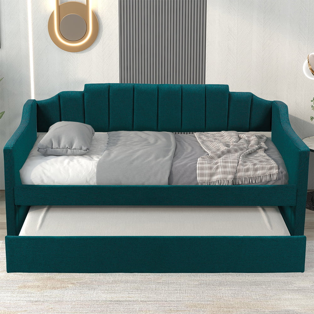 Green Fabric Upholstered Wooden Daybed with Trundle X979066