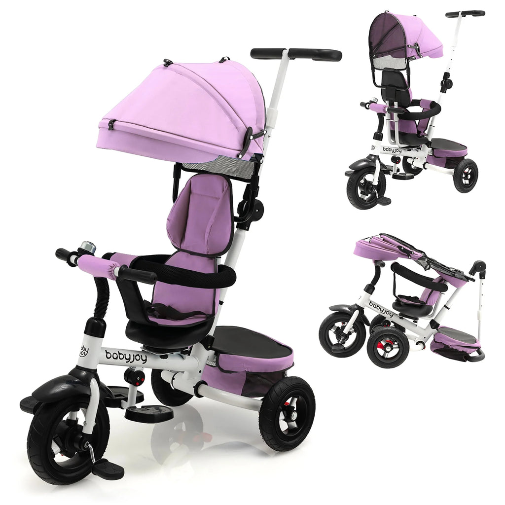 Folding Toddler Tricycle with Reversible Seat and Adjustable Canopy P374908