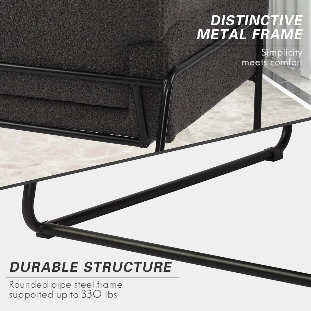 Fuzzy Gray Accent Chair with Metal Frame V14888
