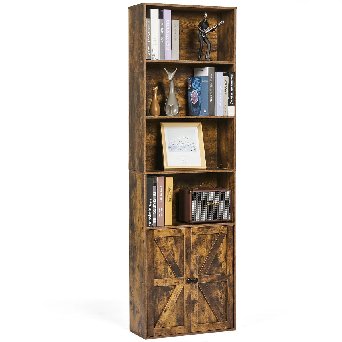 6 Shelf 71in Tall Bookcase with Doors A9340