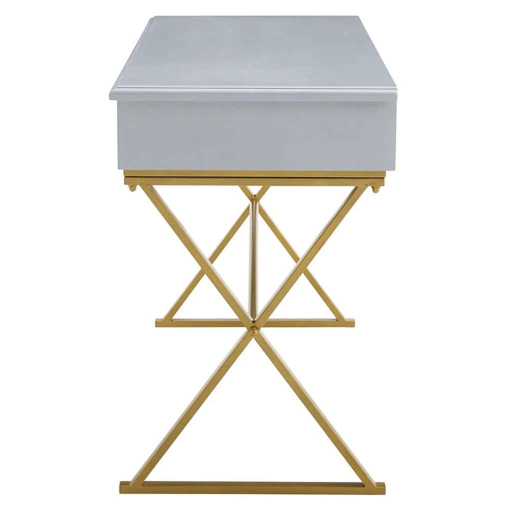 Gray Two Drawer Wood and Metal Desk X9760