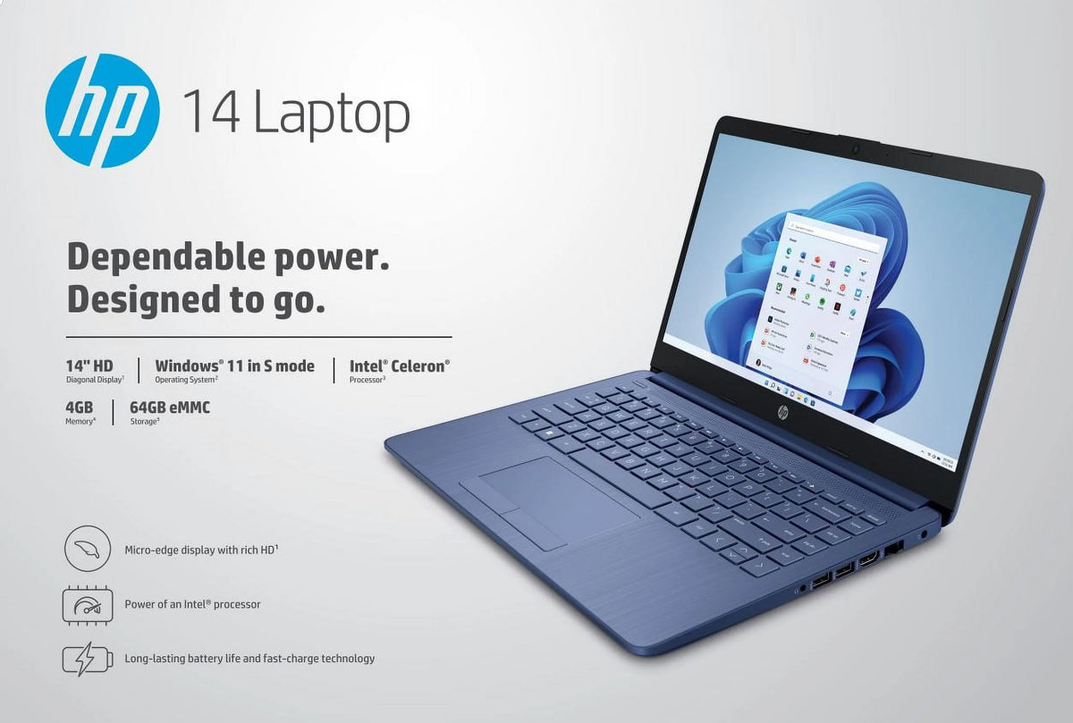 14" Laptop, Intel Celeron N4120, 4GB RAM, 64GB eMMC, Blue S17385