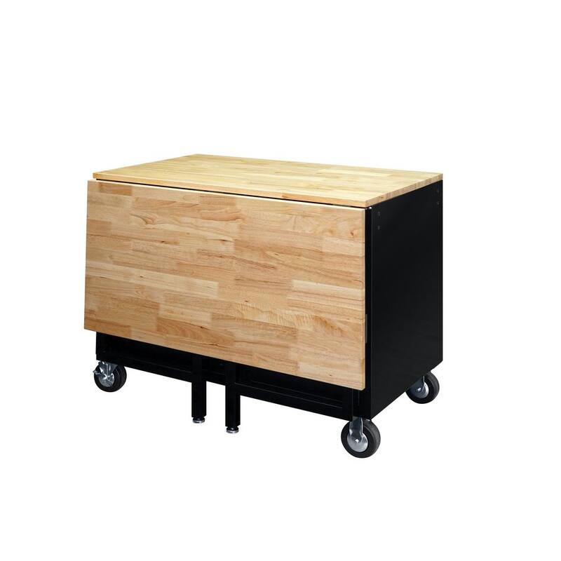 Black Mobile Workbench Cabinet with Extension Table U2166