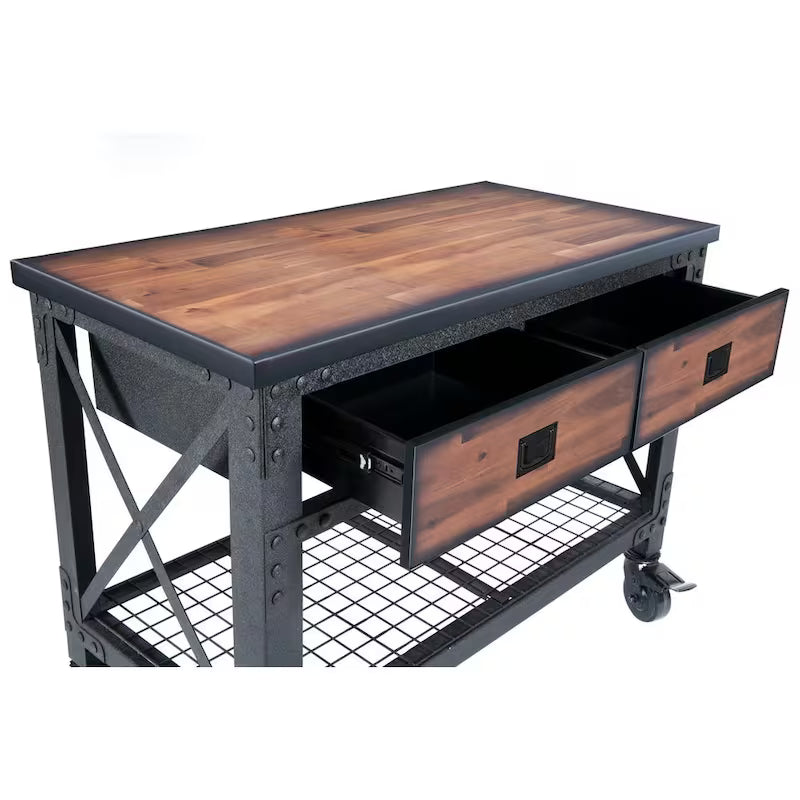 48 in. x 24 in. 2-Drawers Rolling Mobile Workbench Cabinet and Wood Top H56704