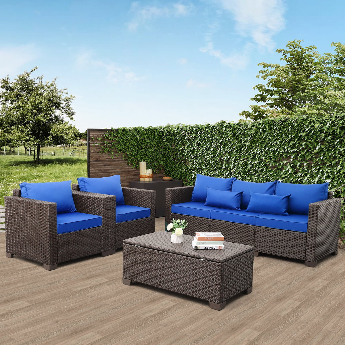 4-Piece Outdoor Wicker Furniture Set with Fire Pit Table M102623
