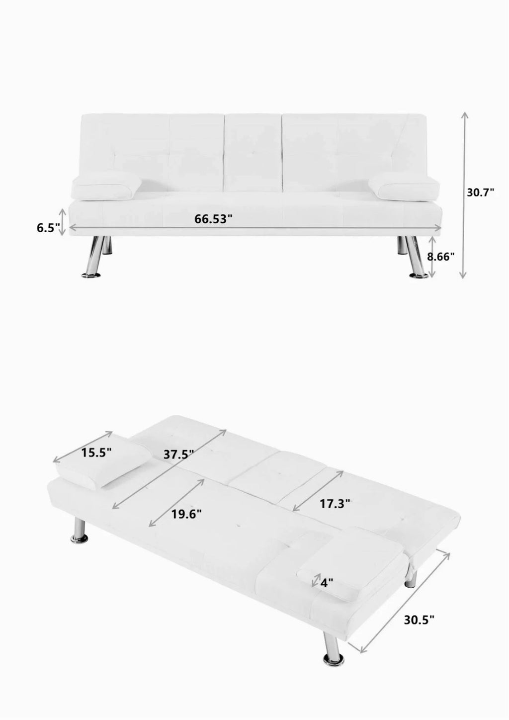 Blue Velvet Convertible Futon Sofa Bed with Cupholders W40486