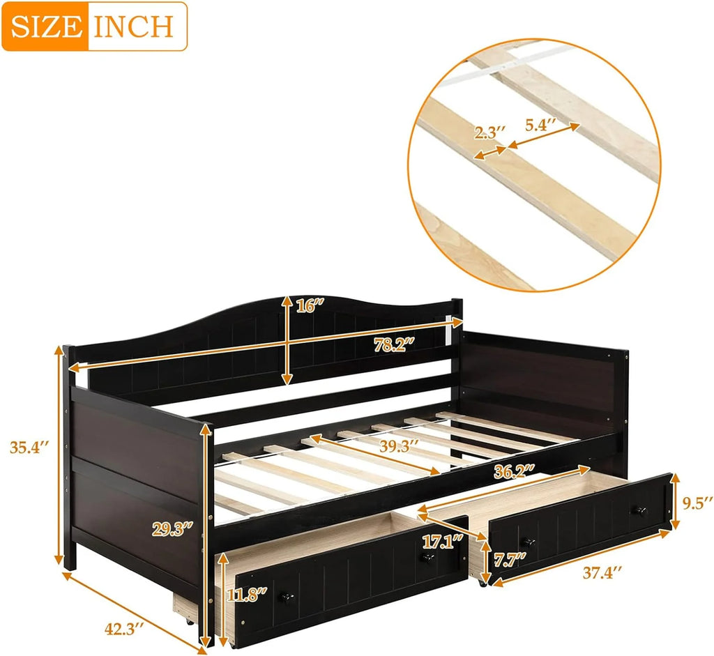 Wood Daybed with Storage Drawers N715