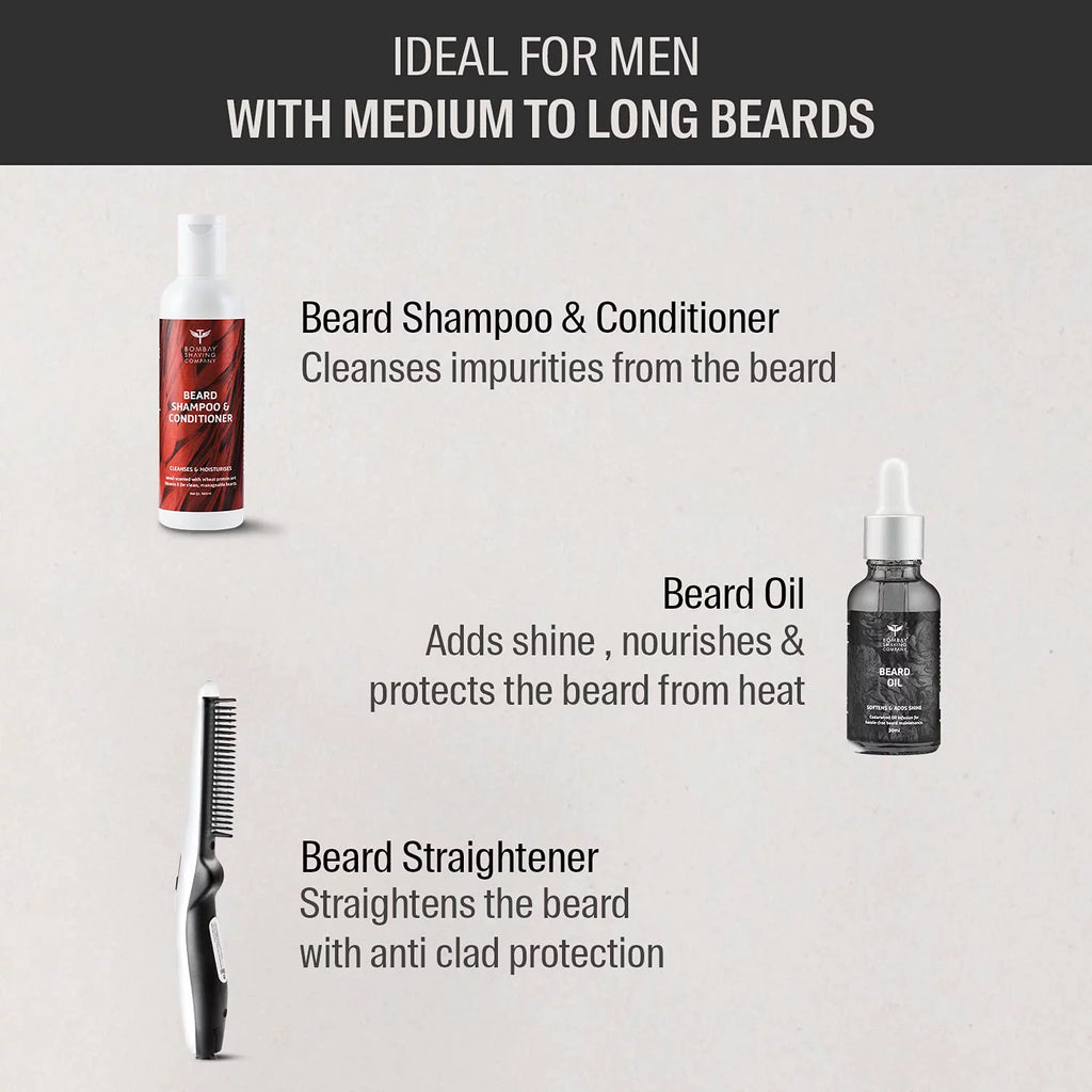 3-in-1 Beard Straightener Kit with Beard Oil, Shampoo & Conditioner K12453
