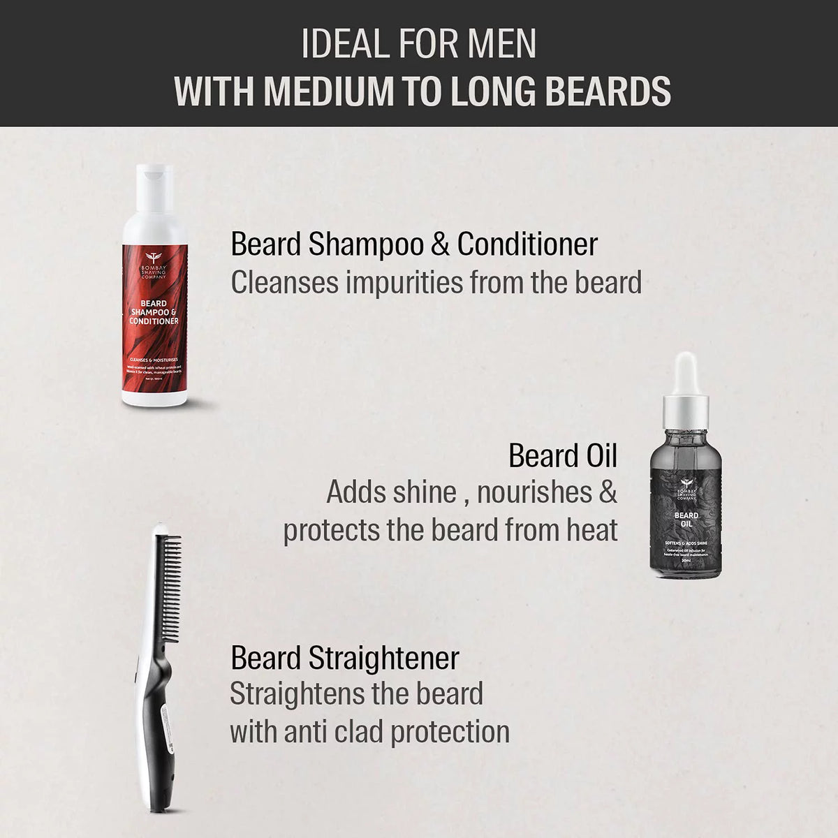 3-in-1 Beard Straightener Kit with Beard Oil, Shampoo & Conditioner K12453
