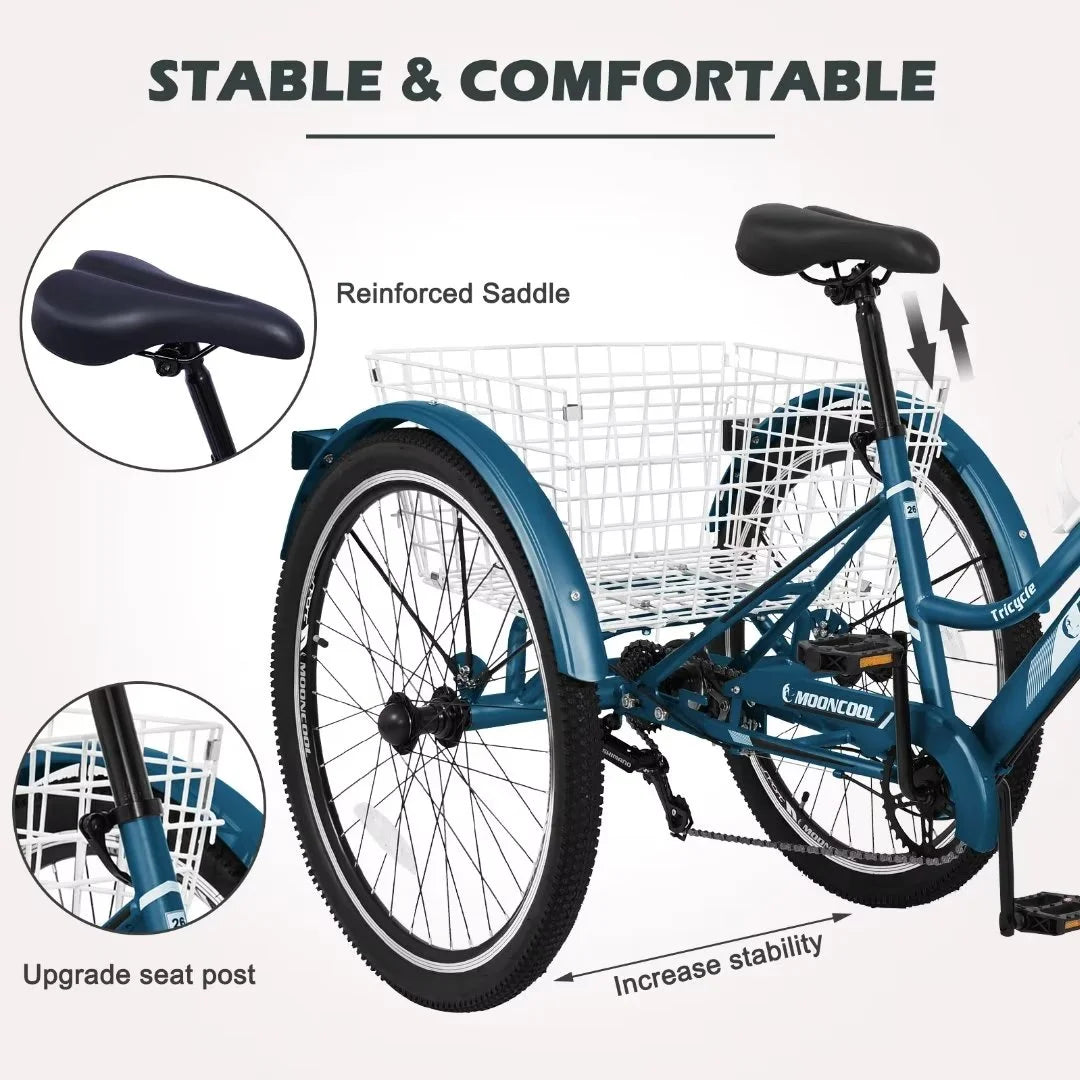 Adult Mountain Tricycle 27.5 Tire Three Wheel Cruiser Bike with Shopping Basket R958308