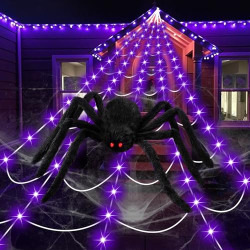 250 LED 16.4Ft Spider Web Lights with 59 Inch Giant Spider Y6068