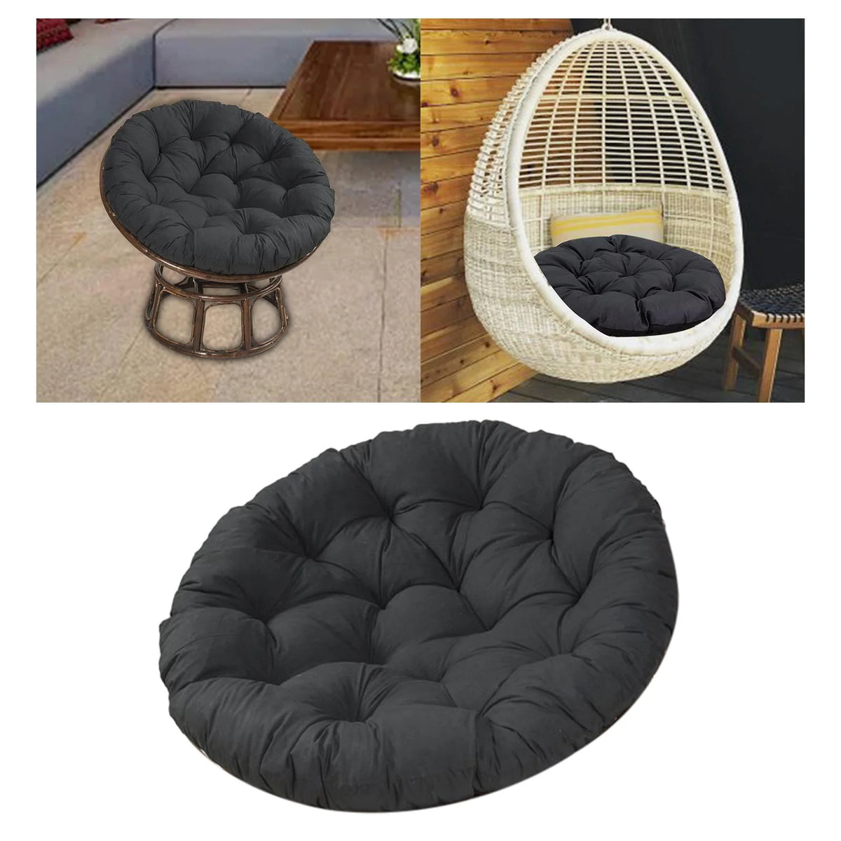 24"x24" Round Hanging Chair Cushion Black B1733