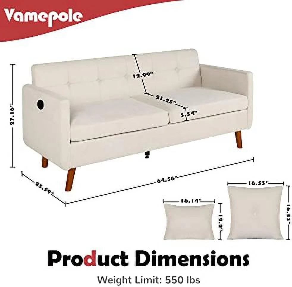 65" Loveseat Sofa with USB & Pillows H30543