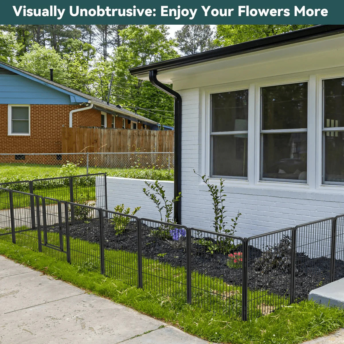 24 Panels 54ft x 32in Black Metal Garden Fence with 2 Gates G120571
