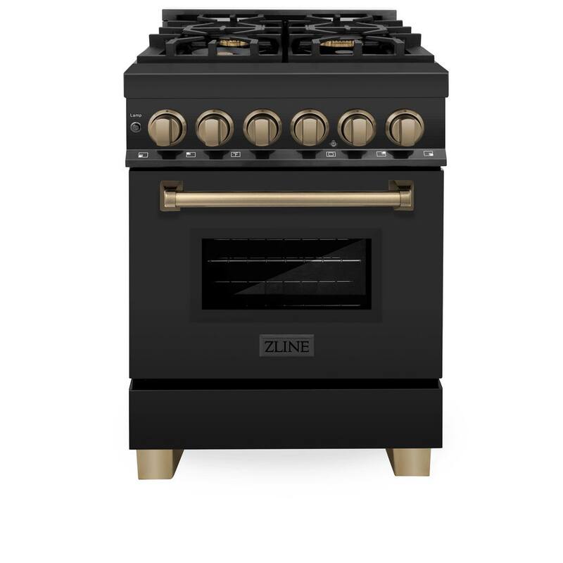24 in. 4 Burner Dual Fuel Range in Black Stainless Steel and Champagne Bronze L4580