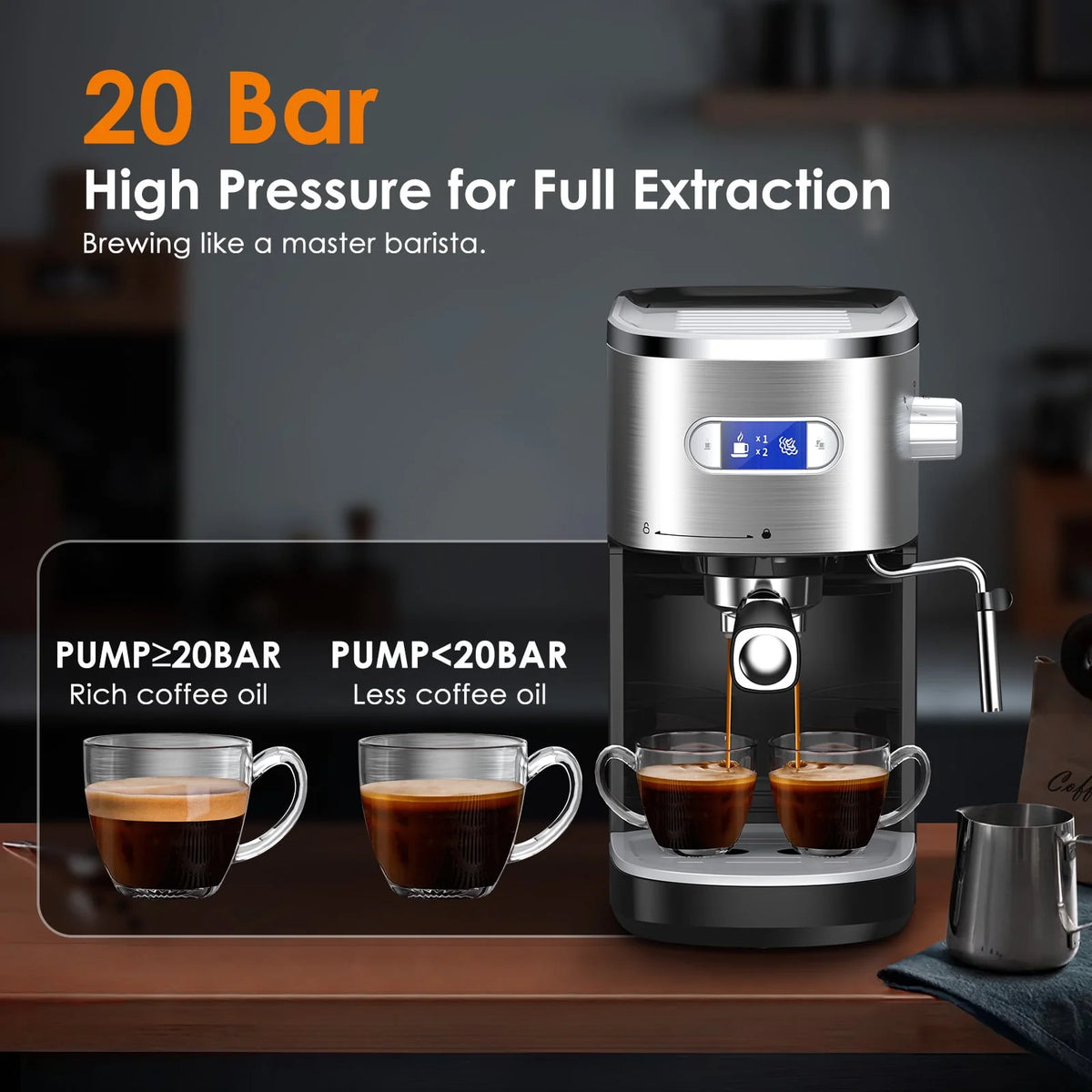 Espresso Machine with Milk Frother Steam Wand, 20 Bar Pump Stainless Steel J74931