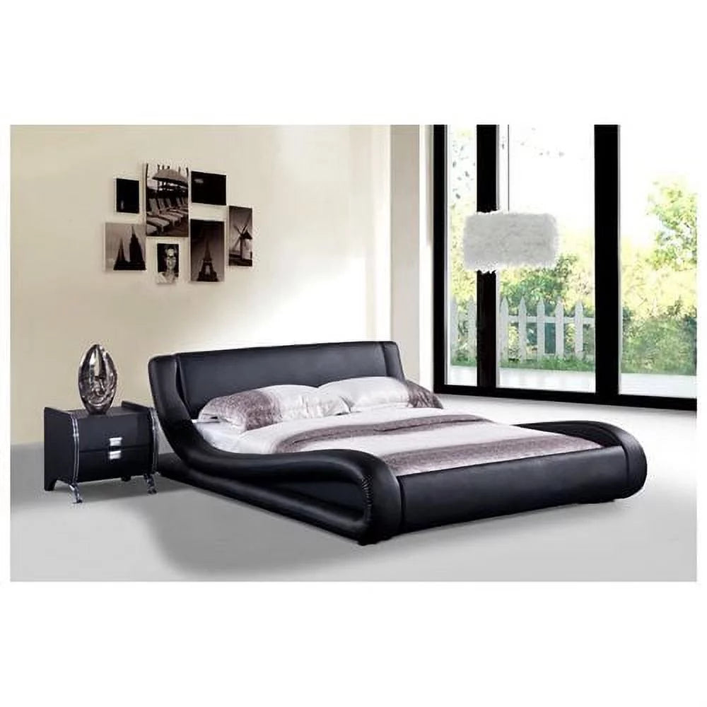 Black Queen Faux Leather Platform Bed B2539
