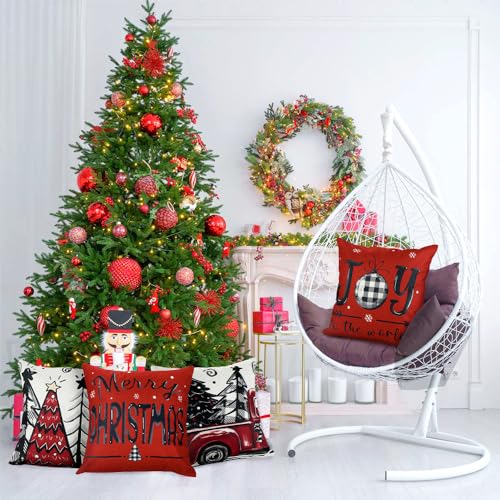 4pcs Christmas Pillow Covers 18x18 Inch Red Throw Case G676